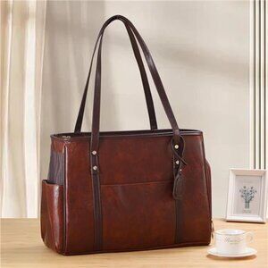 NEW Premium Genuine Brown Leather Cat Dog Carrier Bag
